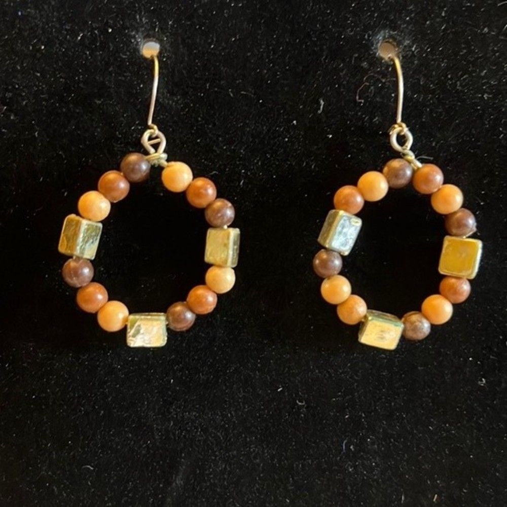 Vintage beaded hoop dangle earrings for pierced ears